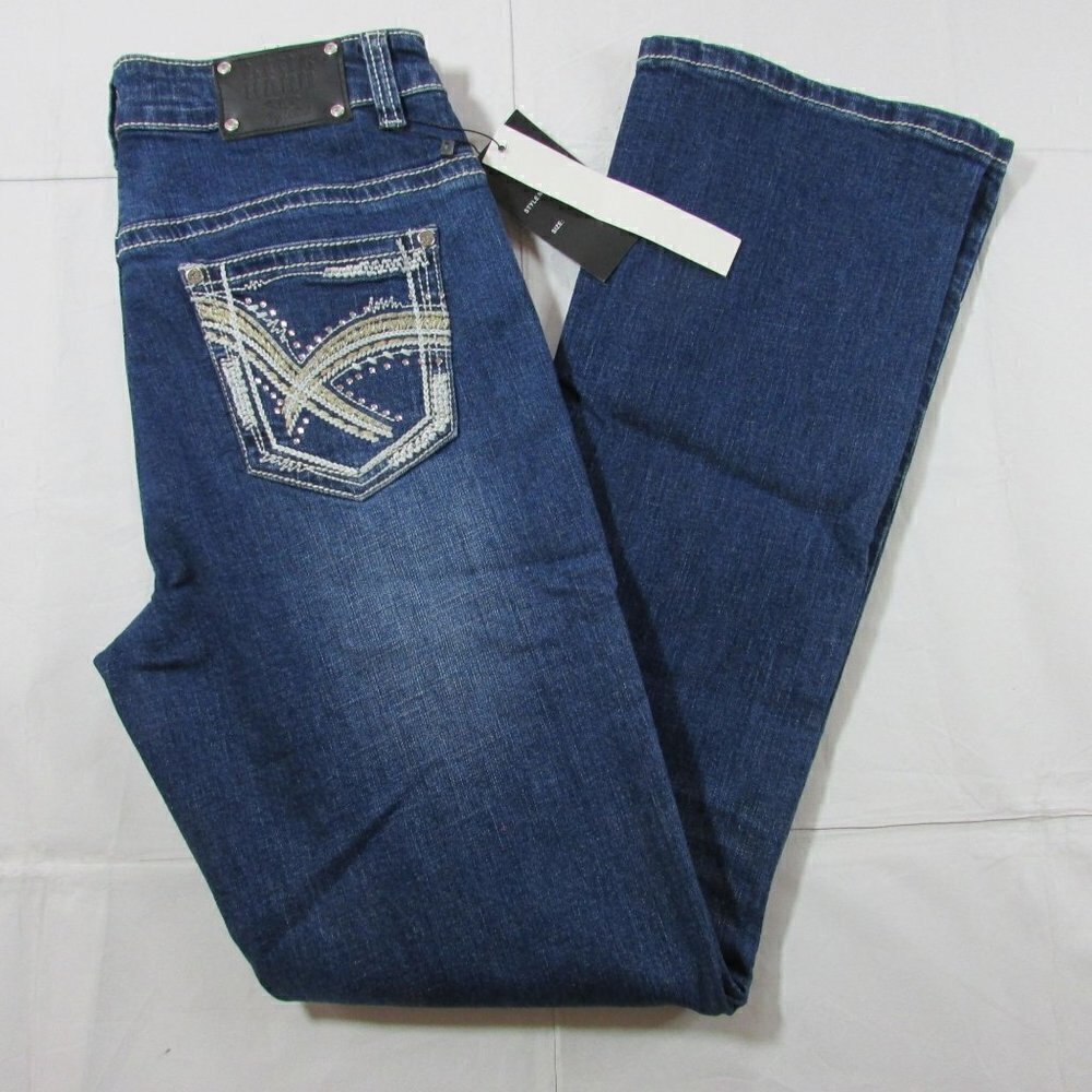 Live Hard Women's 4 Embroidered X Pocket Jeans- Med Wash - LJ-22-02